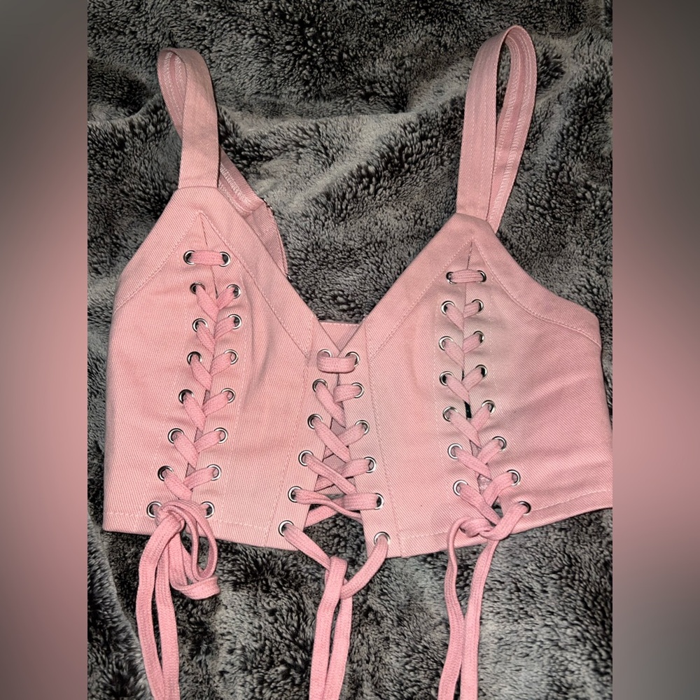 Dolls Kill Club Exx Levels Unlocked Twill Lace Up Crop Top and Skirt Set - Picture 4 of 7